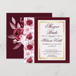 Floral Pink Burgundy Script Vrijgezellenfeest Squa Kaart