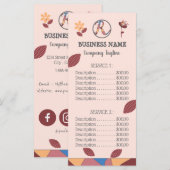 Floral Pink Business Menu Price List (Voorkant / Achterkant)