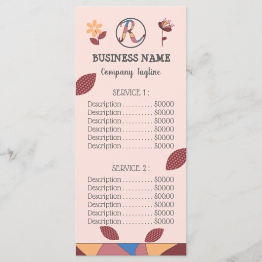 Floral Pink Business Menu Price List (Voorkant)