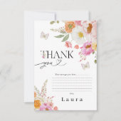Floral Pink Butterflies Baby In Bloom Baby Shower Bedankkaart (Voorkant)