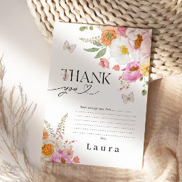 Floral Pink Butterflies Baby In Bloom Baby Shower Bedankkaart
