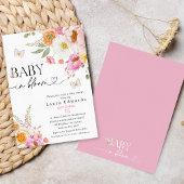 Floral Pink Butterflies Baby In Bloom Baby Shower Kaart