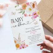Floral Pink Butterflies Baby In Bloom Baby Shower Kaart