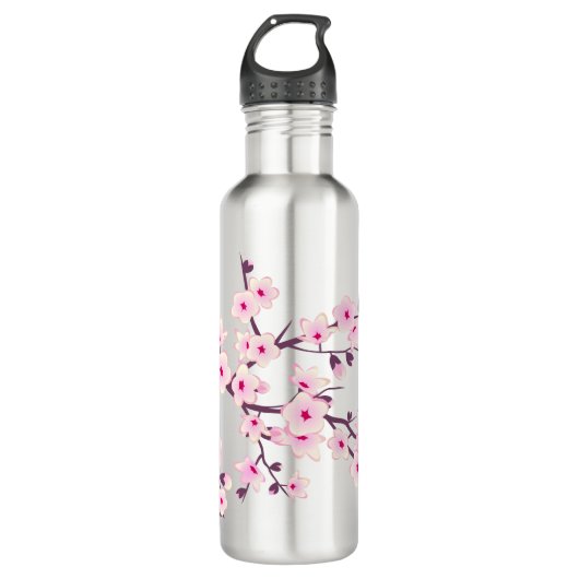 Floral Pink Cherry Blossom Waterfles (Voorkant)
