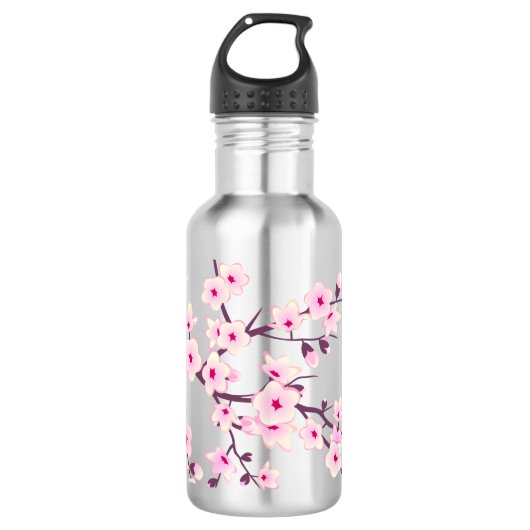 Floral Pink Cherry Blossom Waterfles (Voorkant)
