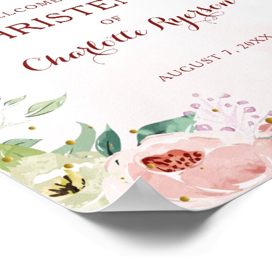 Floral Pink Christening Welkom Poster (Hoek)