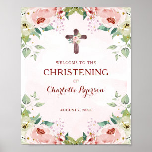Floral Pink Christening Welkom Poster