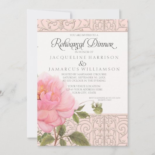 Floral Pink Classic Formal Rehearsal Dinner Kaart (Voorkant)
