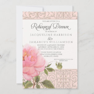 Floral Pink Classic Formal Rehearsal Dinner Kaart