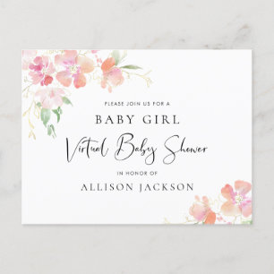 Floral Pink Coral Gold Virtueel Baby shower Uitnodiging Briefkaart