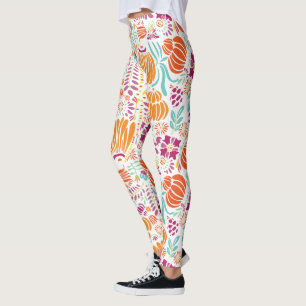 Floral Pink Coral Green Plum Blue Art Deco Patroon Leggings