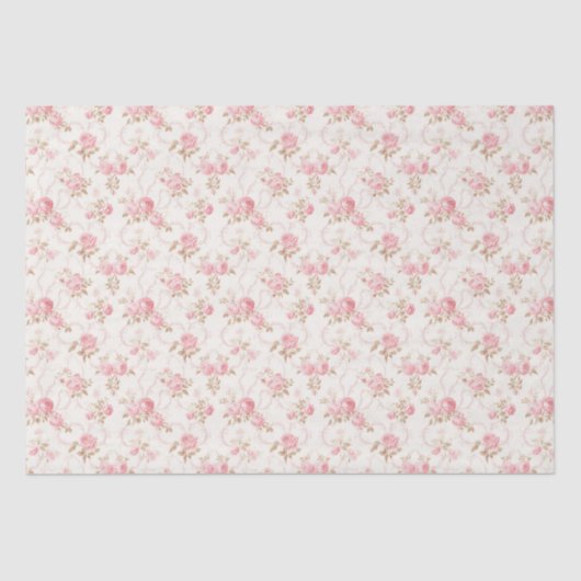Floral Pink Cottage Rozen Pattern Tissuepapier (Voorkant)