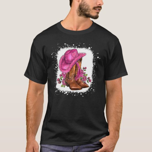 Floral Pink Cowgirl Boots And Hat Valentines Weste T-shirt (Voorkant)