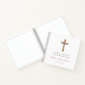 Floral Pink Cross Girl First Commune Guestbook Notitieboek (Binnen)