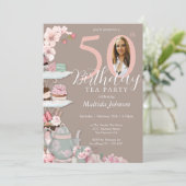 Floral Pink Custom Photo Tea Party 50ste verjaarda Kaart (Staand voorkant)