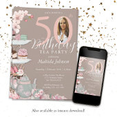 Floral Pink Custom Photo Tea Party 50ste verjaarda Kaart