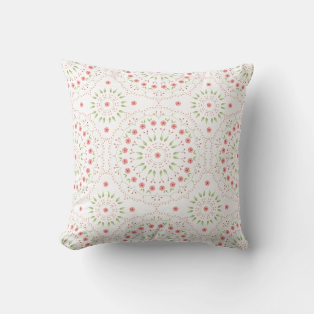 Floral Pink Cute Chic Minimalist Mandala Pattern Kussen (Voorkant)