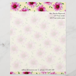 Floral Pink Dahlia Flowers Aangepast adres foto Persoonlijk Briefhoofd
