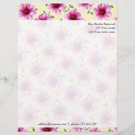 Floral Pink Dahlia Flowers Aangepast adres foto Persoonlijk Briefhoofd
