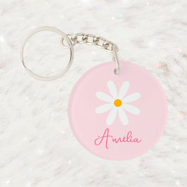 Floral Pink Daisy gepersonaliseerde sleutelhanger