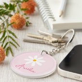 Floral Pink Daisy gepersonaliseerde sleutelhanger (Voorkant Rechts)