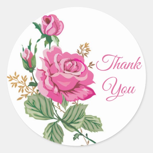 Floral Pink Dank u Roos Bloem Rozen Ronde Sticker (Voorkant)