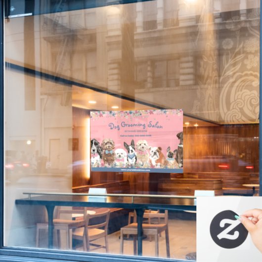 Floral Pink Dog Grooming Salon Promotion Raamsticker (Cafe Raam)