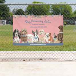 Floral Pink Dog Grooming Salon Promotional Banner