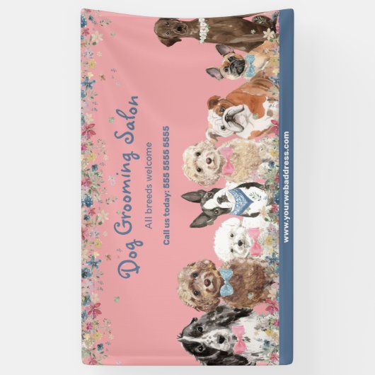 Floral Pink Dog Grooming Salon Promotional Banner (Verticaal)