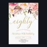 Floral Pink Elegant 80th Birthday Women Kaart<br><div class="desc">Floral Pink Elegant 80th Birthday Women</div>