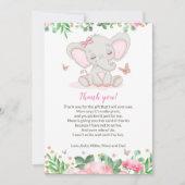 Floral Pink Elephant Baby shower Hartelijk dank Bedankkaart (Voorkant)