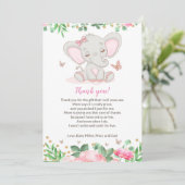 Floral Pink Elephant Baby shower Hartelijk dank Bedankkaart (Staand voorkant)