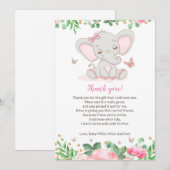 Floral Pink Elephant Baby shower Hartelijk dank Bedankkaart (Voorkant / Achterkant)