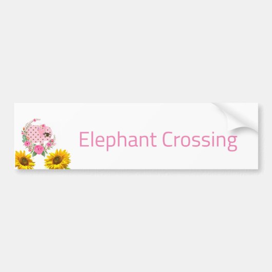 Floral Pink Elephant Crossing Bumpersticker (Voorkant)