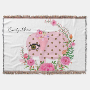 Floral Pink Elephant Throw Blanket Deken