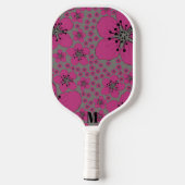Floral Pink en Black Modern Monogram Pickleball Paddle (Achterkant)