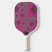 Floral Pink en Black Modern Monogram Pickleball Paddle (Voorkant)
