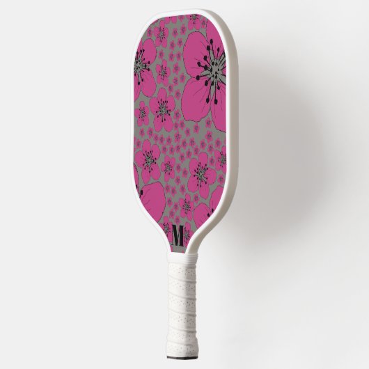 Floral Pink en Black Modern Monogram Pickleball Paddle (Links)