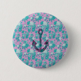 Floral Pink en Blue Anchor Ronde Button 5,7 Cm