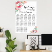 Floral Pink en Gold Elegant Wedding Seating Chart Poster (Thuiskantoor)