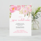  Floral Pink en Gold New Address Aankondiging (Staand voorkant)