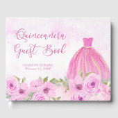  Floral Pink en Gold Princess Quinceanera Gastenboek (Voorkant)