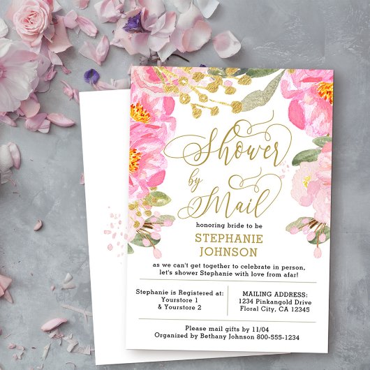 Floral Pink en Gold Virtual Vrijgezellenfeest per  Kaart