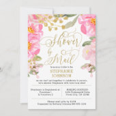 Floral Pink en Gold Virtual Vrijgezellenfeest per  Kaart (Voorkant)