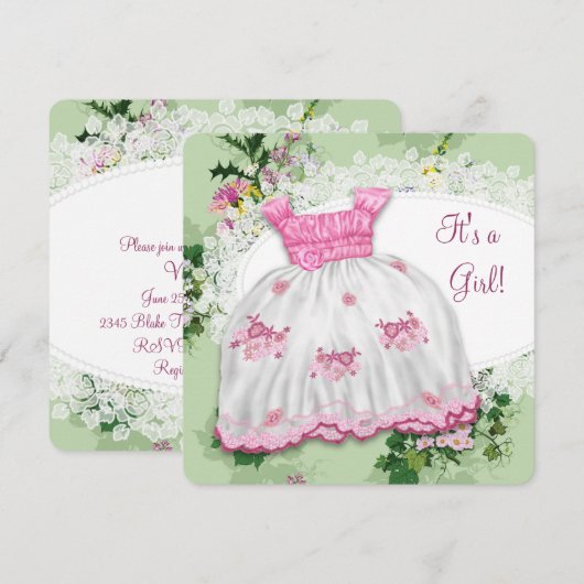 Floral Pink en Green Baby shower Kaart (Voorkant / Achterkant)