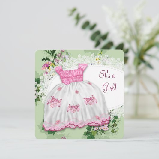 Floral Pink en Green Baby shower Kaart (Staand voorkant)
