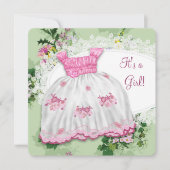 Floral Pink en Green Baby shower Kaart (Voorkant)