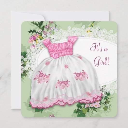 Floral Pink en Green Baby shower Kaart (Voorkant)