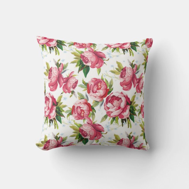 Floral Pink en Green Kussen (Voorkant)