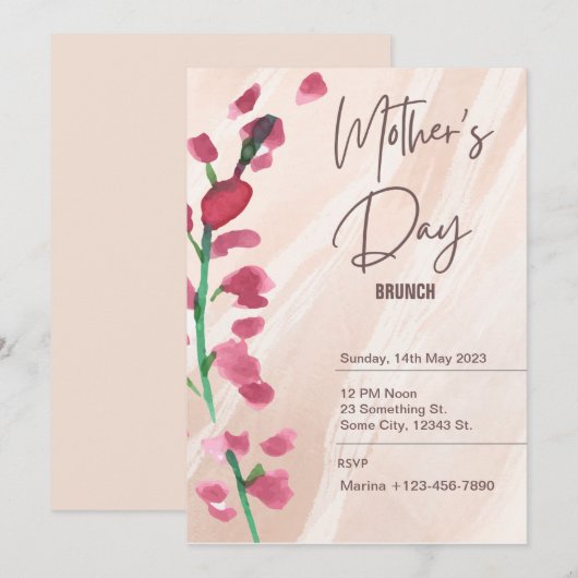 Floral Pink en White Moederdag Invitation Kaart (Voorkant / Achterkant)